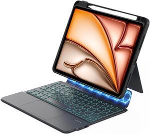 ZENLU iPad Air 13" 2024 Case with Detachable Keyboard, Rugged Case with Trackpad, Pencil Holder, 7-Color Backlights, Vertical Kickstand for Case for iPad Pro 12.9 inch 3/4/5/6th Air 13"(M2) (Black)