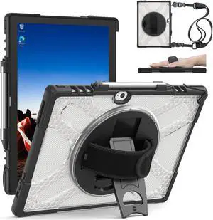 ZenRich Rugged Case for Lenovo ThinkPad X12 Gen 2 12 2024 Heavy Duty Shockproof Protective Cover with 360° Rotating Kickstand,Hand & Shoulder Strap,Business Friendly,Type Cover Keyboard Compatible