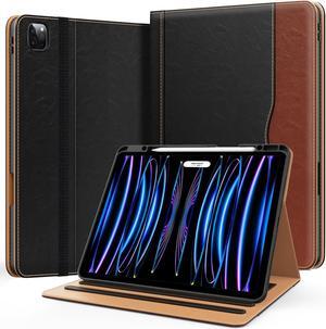 Zonefoker Case for New iPad Pro 12.9 inch 6th/5th/4th/3rd Generation 2022/2021/2020/2018, 12.9'' ipad Pro Leather Folio Protective Cover 6/5/4/3 Gen with Pencil Holder, Auto Wake/Sleep, Brown Black