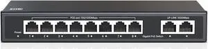 ZOSI 8 Port Gigabit PoE Switch with 2 Gigabit Uplink Port, 96W for 8 PoE+ Ports, IEEE802.3af/at, Unmanaged Ethernet Switch, Plug & Play, Sturdy Metal Casing, Desktop/Wall-Mount
