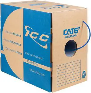 ICC Cat6e CMR Riser 1000ft - UTP 23AWG, 100% Solid Pure Copper, Unshielded, Bulk Ethernet Cable, PoE++, 600MHz, Reelex Pull Box, UL Certified, RoHS, TAA and NEC Compliant, Blue ICC Cat6e CMR Riser 1000ft - UTP 23AWG, 100% Solid Pure Copper, Unshielded, Bulk Ethernet Cable, PoE++, 600MHz, Reelex Pull Box, UL Certified, RoHS, TAA and NEC Compliant, Blue