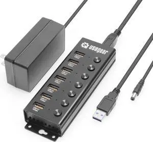Usbgear 7-Port USB 3.2 Gen 2 Hub - 10Gbps, Individual Power Switches, and Mountable Design for Workspaces & Labs