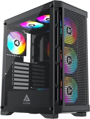 Apevia Hydra-BK Hydra Mid Tower Gaming PC Case w/ 6X 120mm ARGB Fans, 366 RGB Light Modes, High Performance Breathable Airflow Mesh Front Panel, Tempered Glass Side Panel, 1X USB3.0, 2X USB2.0, Black