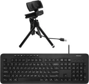 Macally USB Wired Keyboard and a 1080P Webcam with Microphone and Tripod, Clear Smooth Zoom Meetings