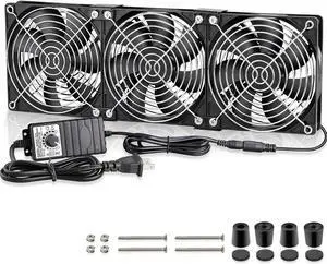 GDSTIME Big Airflow 3 x 120mm Fans DC 12V Powered Fan with AC 110V - 240V Speed Control, Cabinet Chassis Cooling Fan, Server Workstation Cooling