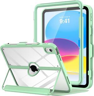 MoKo for iPad 11-inch (A16) 11th Generation Case 2025/ iPad 10th Generation Case with Pencil Holder 2022 10.9 inch, Built-in Screen Protector Clear Back, Multi Angle Viewing Stand, Green