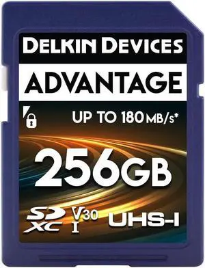 Delkin Devices 256GB Advantage SDXC Memory Card UHS-I - Up to 150MB/s Write, 180MB/s Read, Memory Cards for Cameras with C10, U3, V30, 4K UHD, Full Size SD Card