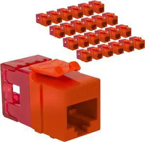 ICC CAT6 Keystone Jack with Slim Profile 180 Degree Punch Down, RJ45 UL Listed PoE++ TAA Compliant for Wall Plate or Patch Panel, Works with JackEasy Termination Tool, Orange 25 Pack