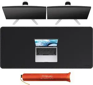 Mydours Large Desk Mat 51.2" x 23.6", PU Leather Surface for Smooth Mouse Control, Office Desk Blotter with Scratch-Resistant Design, Extended Gaming Surface Spacious Laptop Coverage (Black)