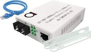 Single Mode Gigabit Fiber Media Converter - Built-In Fiber Module 20 km (12.42 miles) SC - to UTP Cat5e Cat6 10/100/1000 RJ-45 - Auto Sensing Gigabit or Fast Ethernet Speed - Jumbo Frame - LLF Support