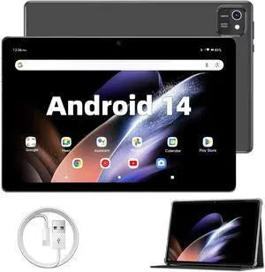 Tablet 10 inch Android 14 Tablets, 3GB RAM 64GB ROM 1TB Expand, Quad-Core Processor, 1280x800 LCD Touch Screen, WiFi 5, Dual Camera, BT5.0, 6000mAh Battery (Brown)