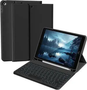Aoub Keyboard Case for iPad 9th/8th/7th Generation 10.2 inch, 7 Colors Backlit, Stand Folio Detachable Wireless Bluetooth Keyboard Cover Soft TPU Back Case for iPad 10.2 2021/2020/2019 - Black
