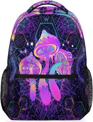 Psychedelic Mushrooms Larger Backpack School Bookbag for Kids Boys Girl, Geometry Travel Laptop Backpacks Book Bag Hiking Camping Daypack