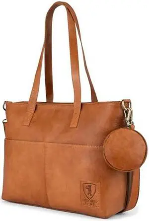 BERLINER BAGS Vintage Genuine Leather Handbag Julia, Large Tote Bags for Women, Computer Bag for Laptop, Work Bag - Brown