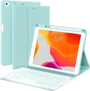 iPad 7th/8th/9th Generation Case with Keyboard 10.2-inch 2019/2020/2021, iPad Air 3rd/Pro 10.5-inch 2017 Compatible, 7 Color Backlit Keyboard BT/Wireless/Detachable with Pencil Holder (Mint Green)