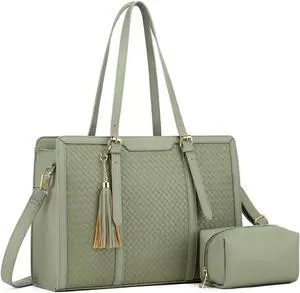 Laptop Tote Bag for Women fits 15.6 Laptop, PU Leather Work Tote bags for Women Large Computer Tote Handbag with Purse