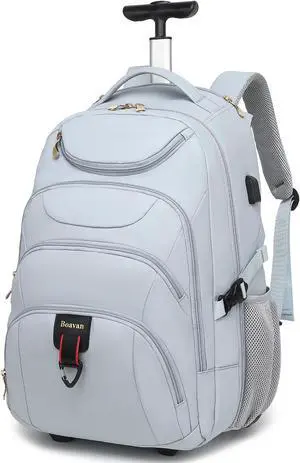 Boavan Rolling Backpack for Women, 17.3 Inch Wheeled Laptop Backpack,Large Travel Carry-On Bag for Teachers College Students, USB Charging Port Waterproof Business for Airplane Overnight Luggage,Blue