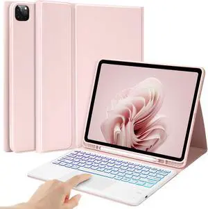 BQSS Keyboard Case for iPad Air 13 inch(M2) 2024 Case with Keyboard for iPad Pro 12.9 inch 6th/5th/4th Gen Keyboard Cover Detachable Backlit Wireless Keyboard Case with Pencil Holder Pink
