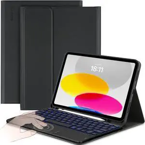 CACOE Case Keyboard Compatible with iPad 11th (A16) / 10th Generation, Keyboard Compatible with iPad 11/10.9 inch 2025/2022 with Touchpad, 7-Color Lighting Detachable Wireless, Black