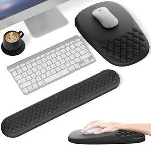 VAGAU Ergonomic Mouse Pad with Wrist Rest, Mousepad Wrist Support Keyboard Wrist Rest with Comfortable Memory Foam Massage Bulge and Non-Slip PU Base for Relief Carpal Tunnel Pain