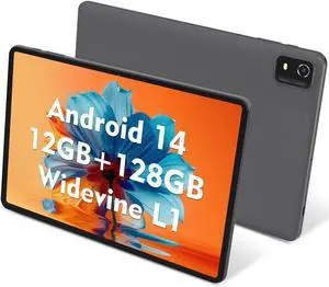 CWOWDEFU Tablet 10 Inch Android 14 Tablets,12GB+128GB,Expand 1TB,Widevine L1 Compatible Octa-Core Tablet with WiFi 6,6000mAh,Dual 8MP+5MP Camera,Face ID/Reading/Gaming Tablet(Grey)