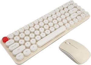 Retro Keyboard and Mouse Combo, Portable 68 Keys Retro Typewriter Keyboard with USB Receiver, Cute Keyboard Silent Mouse Set for Home Gift Office Keyboards (Beige)