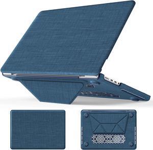 DONGKE for M4 MacBook Pro 14 Inch Case M3 M2 M1 Pro/Max 2024 2023 2021 (Model: A3112 A3401 A3185 A2918 A2992 A2779 A2442), Durable Fabric & PC Protective Cover with Magnetic Stand - Navy Blue