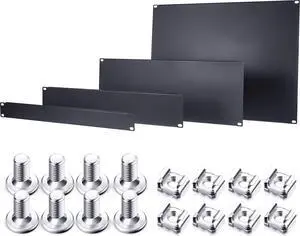 4 Pieces 1U, 2U, 4U, 8U Blank Panel Kit Metal Rack Mount Filler Panel Spacer 19 Inch for Enclosure Server Rack Cabinet, Black