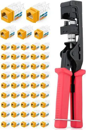 Everest Media Solutions Bundle - 2 Items: 45Term - Speed Termination Tool + 50 Pack of RJ45 CAT6A UTP Keystone Jacks - Yellow