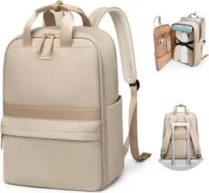 GOLF QUALITY Laptop Backpack for Women Carry On Backpack Travel Backpack with Laptop Compartment for Work Travel Business Fit 16 Inch Notebook, Apricot