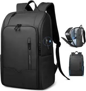 Business Backpack Computer Bag for 15.6 Inch Laptop for Men Women with USB Charging Port Water-Resistant Anti-theft Luggage Backpack Suitcase Casual Daypack for College Weekender Hikking Travel-Black