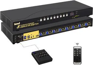 JideTech 8 Port USB 3.0 Rack Mount HDMI KVM Switch 4K@60Hz with Audio, 2 pcs USB 3.0 Hub and Cables, 8 in 1 Out HDMI KVM Switch Support HDCP, EDID, Hotkey Mouse Switching for Linux, Windows, Mac, Unix