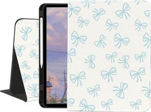 JOYLAND Lovely Blue Bow Case for iPad Air 6th Generation 11" M2 2024/iPad Air 5th 2022/4th 2020 Gen 10.9",White Textured Folio Case with Pencil Holder Multi-Angle View Adjustable Stand Auto Wake/Sleep