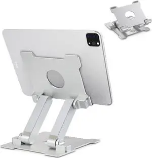KABCON Quality Tablet Stand,Adjustable Foldable Eye-Level Aluminum Solid Up to 15-in Tablets Holder for Microsoft Surface Series Tablets,iPad Series,Samsung Galaxy Tabs, Kindle Fire,Etc.Silver