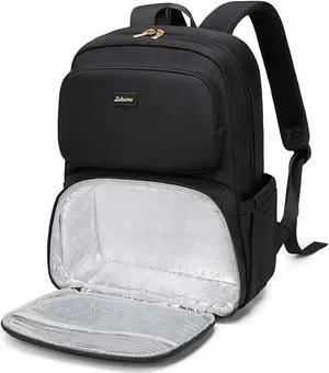 LABOMO Lunch Backpack for Women Work: Men 16 Inch Laptop Backpack with Insulated Leak Proof Lunch Compartment Large Picnic Lunchbox Bag Meal Prep Bookbag for Nurse Teacher Commuter Travel Black