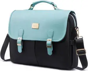 LOVEVOOK Laptop Bag for Women, 15.6 inch Large Capacity Computer Briefcase Case, Crossbody Messenger Bag, Office Business Work Bags Purse for Travel Gifts, Mint Green-black