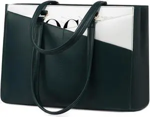 LOVEVOOK Laptop Bag for Women 15.6 Inch Tote Bags Waterproof Leather Briefcase Computer Women Business Office Work Bag,Green/White