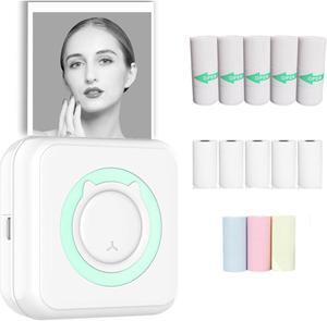 Mini Sticker Printer, Wireless Portable Printer with 10 Rolls Thermal Paper, Bluetooth Inkless Sticker Printer Compatible with 13 Rope Paper for Journal, Memo, Photo, DIY, Work, Gifts (Blue)
