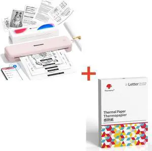 Phomemo M834 (Upgraded) Portable Printer & Thermal Printer Paper 8.5 x 11 Inch 100 Sheets, Compatible with iOS, Android & PC, Inkless Mobile Printer for Travel, Office, School