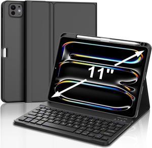 iPad Pro 11 inch Case 2024 Keyboard - Detachable Keyboard Case for iPad Pro 11'' M4 - Smart Folio Case for iPad 11 Keyboard with Pencil Holder - Auto Wake/Sleep Pro 11-inch Keyboard Case - Black