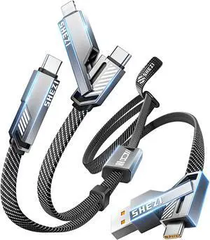 SHEZI Upgraded 6 in 1 Multi Charging Cable, 100W USB C to Lightning Cable [1G File Done in 20s] Fast Charging for iPhone/iPad, Flat Braided Multiple Charger Cord Combo L/Type C/USB A-5FT
