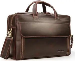 STAR VISTA Sforza Large 18" Laptop Messenger Bag, Full Grain Leather Briefcase for Men, Business Travel, YKK Zippers and Brass Hardware, Fits 17.3" Laptop, Dark Brown