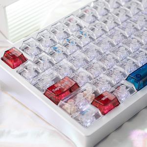 Crystal Clear Keycaps, Transparent Keycaps 75 Percent, 156 Keys Cherry Profile Keyboard Keycaps Set, Custom Shine Through Key Caps for 60% 65% 75% 100% Mx Switches Gaming Mechanical Keyboard