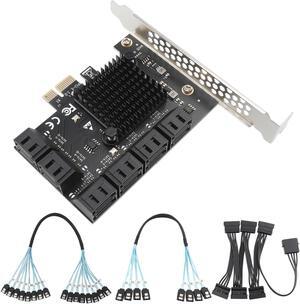 PCIe x1 to 12-Port SATA3.0 Expansion Card,6Gbps SATA Adapter for SSD/HDD, Plug and Play with 12 Status LEDs, Compatible with Windows/Linux/Ubuntu/ESXi/Synology NAS (with SATA Bundle Cables)