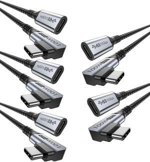 USB C Extension Cable 5-Pack, 6FT Type-C Extender Cable, USBC 100W Charging Cable Right Angle, 10Gbps Data Faster USB 3.2 Gen 2 Male to Female Cable with 4K Video for Laptop, Tablet and Phone