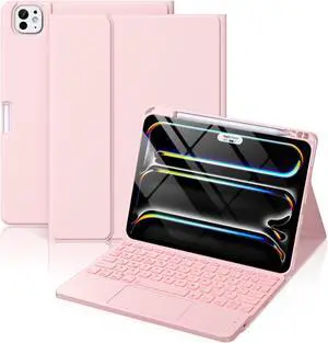 Hamile for iPad Pro 11-inch Case with Keyboard (M4) - Magnetic Wireless Keyboard with Multi-Touch Trackpad, 7 Colors, Backlit, Stain Proof Folio Cover for iPad Pro 11 Inch 2024 - Light Pink