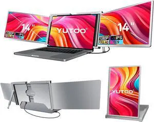 YUTOO Triple Laptop Screen Extender, [M1/M2/M3/Windows] [Only 1 Cable to Connect],Laptop Monitor Extender for Mac/Windows, 1080P | FHD IPS | Ultra-Thin Bezel, Powered by Type-C/USB for 13.5~17.3"