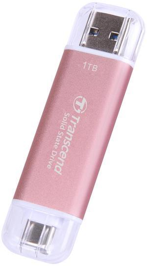Transcend 1TB ESD310P, 2-in-1 Dual USB SSD, Up to 1050 MB/s, Type A and C, Compatible w/iPhone/Android Phone/iPad/Tablet/Windows/Mac, Pink - TS1TESD310P
