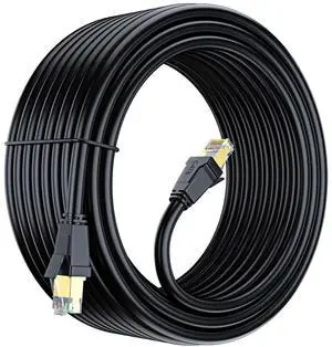 Cat 8 Ethernet Cable 100 ft, Ethernet Cable with Gold-Plated RJ45 Connector, Cat 8 Network Cable, LAN Internet Cable for Modems, Routers, Network Switch, High Speed Ethernet Cable (Black)