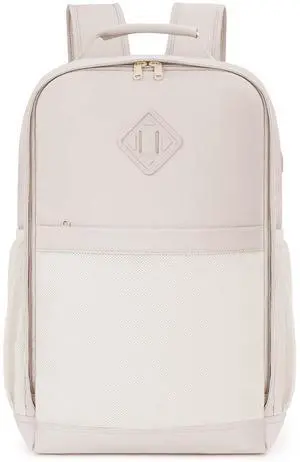 WANDF Travel Laptop Backpack for Women Men, 15.6 Inch laptop Bag College Backpack with USB Charging Port, 18x14x8 Personal Item Bag for Spirit Airlines Carry On Bag for Work (Beige)